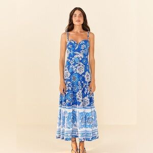 NEW Farm Rio Full Of Flowers Blue and White Midi Dress XXS